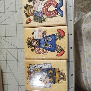 Alma Lynne rubber stamps. Boy scarecrow,  girl scarecrow and angel bear.